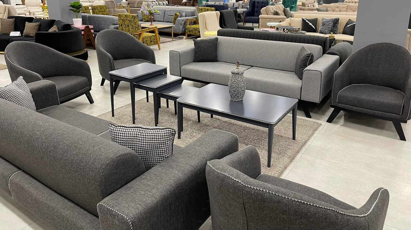 Modern Charcoal Lounge Set with Coffee Tables
