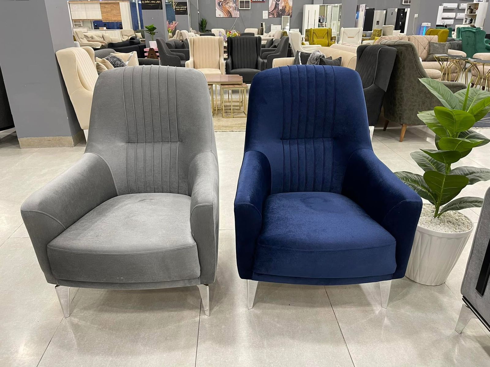 Velvet Accent Armchairs — Grey & Navy